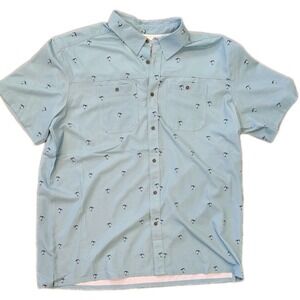 Lake & Trail Men XL Short Sleeve Shirt All Over Fish Print Teal Button Up Collar